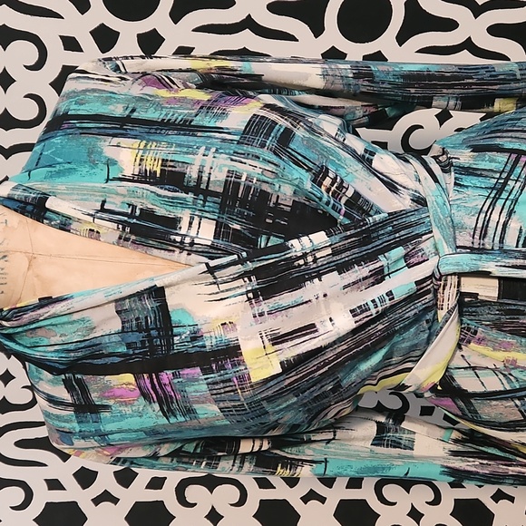 Karina - Abstract Paint Multi Faux Wrap Dress sz M/L (=10/12) - Picture 5 of 6